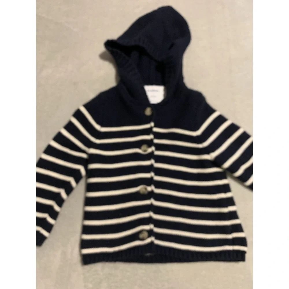 Old‎ Navy Baby Navy Hooded Navy Blue and White Striped Button Cardigan 18-24mo
